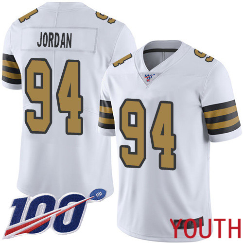 New Orleans Saints Limited White Youth Cameron Jordan Jersey NFL Football #94 100th Season Rush Vapor Untouchable Jersey->youth nfl jersey->Youth Jersey
